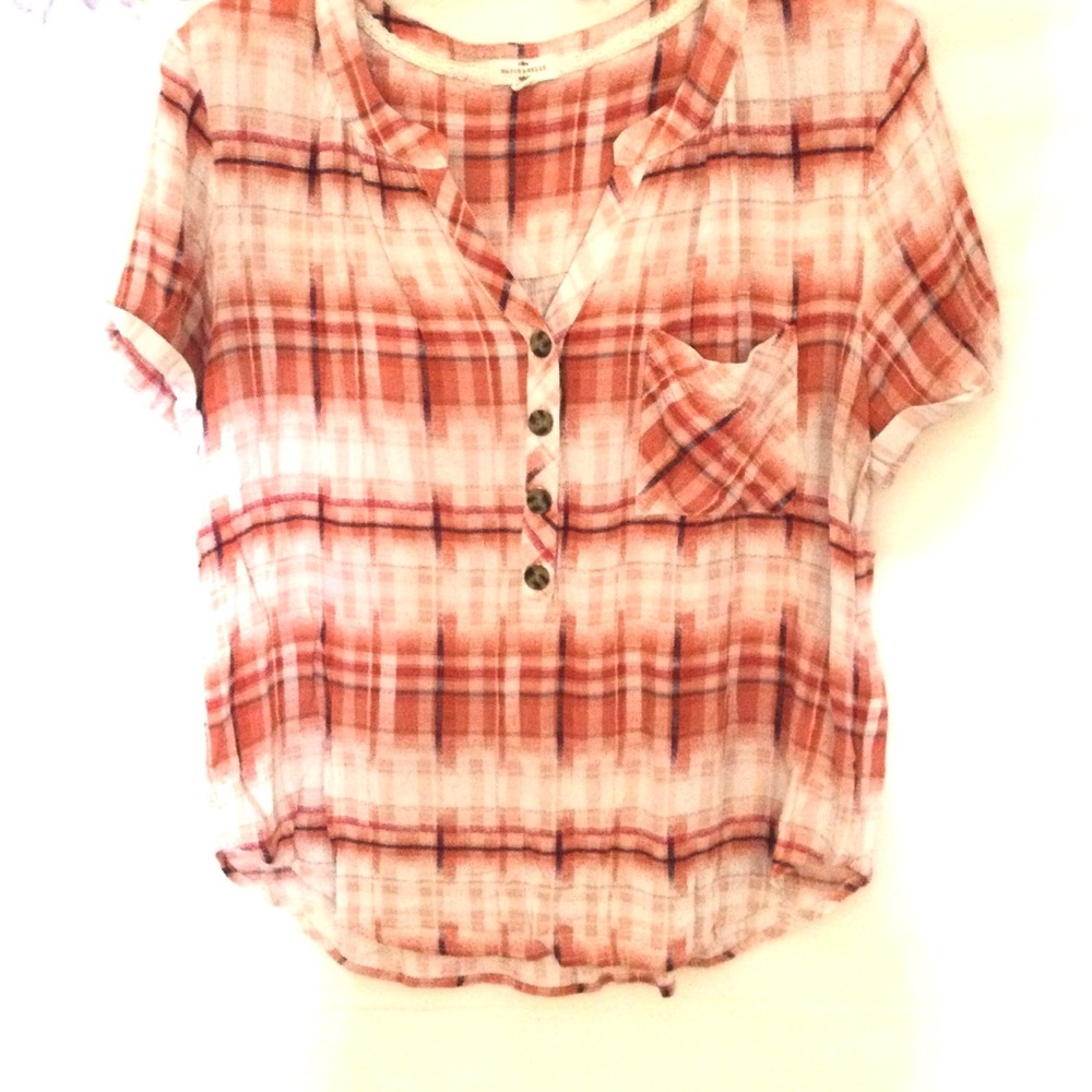 Womens mason & belle Plaid Button-Up Short Sleeve Top